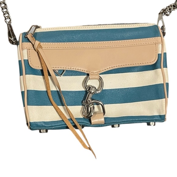 Rebecca Minkoff Handbags - Rebecca Minkoff Mini MAC Teal&White Striped Coated Canvas /Leather Shoulder Bag